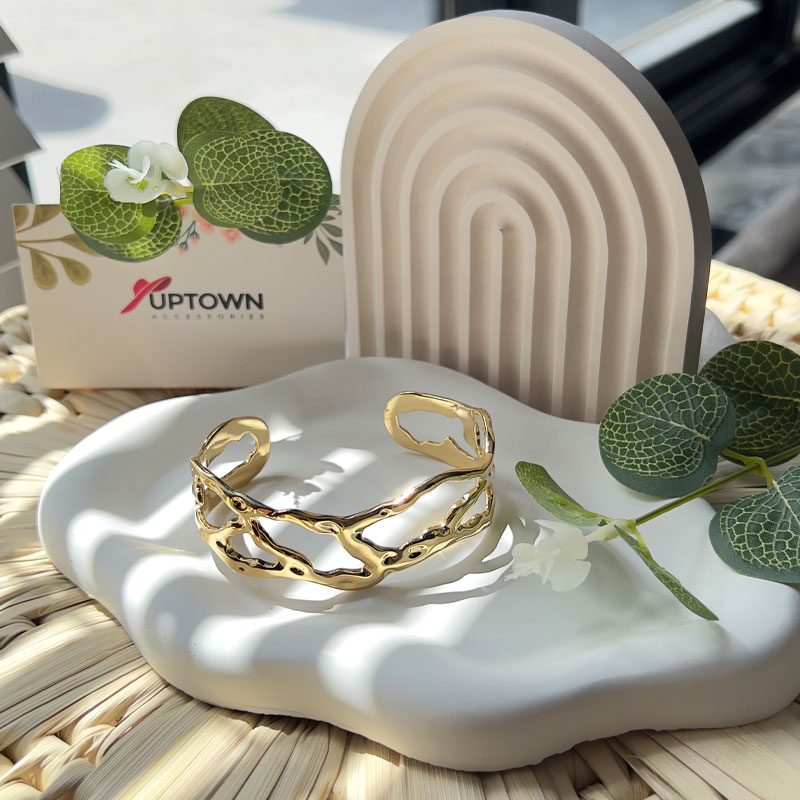 sculptural gold cuff bracelet stainless steel