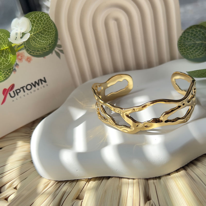 sculptural gold cuff bracelet stainless steel