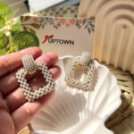 beaded pearl cutout earrings gold-tone