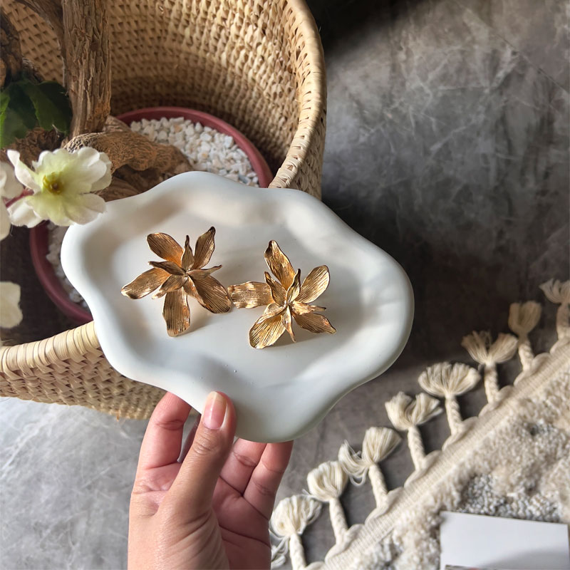 gold orchid petal stud earrings stainless steel
