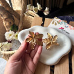 gold orchid petal stud earrings stainless steel