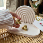 woven fan stud earrings stainless steel