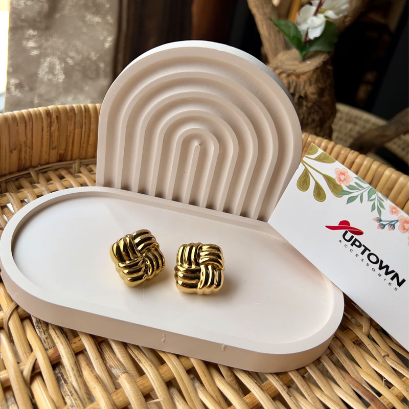 woven basket stud earrings stainless steel