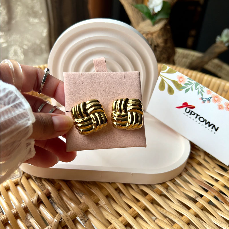 woven basket stud earrings stainless steel