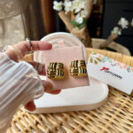 woven basket stud earrings stainless steel