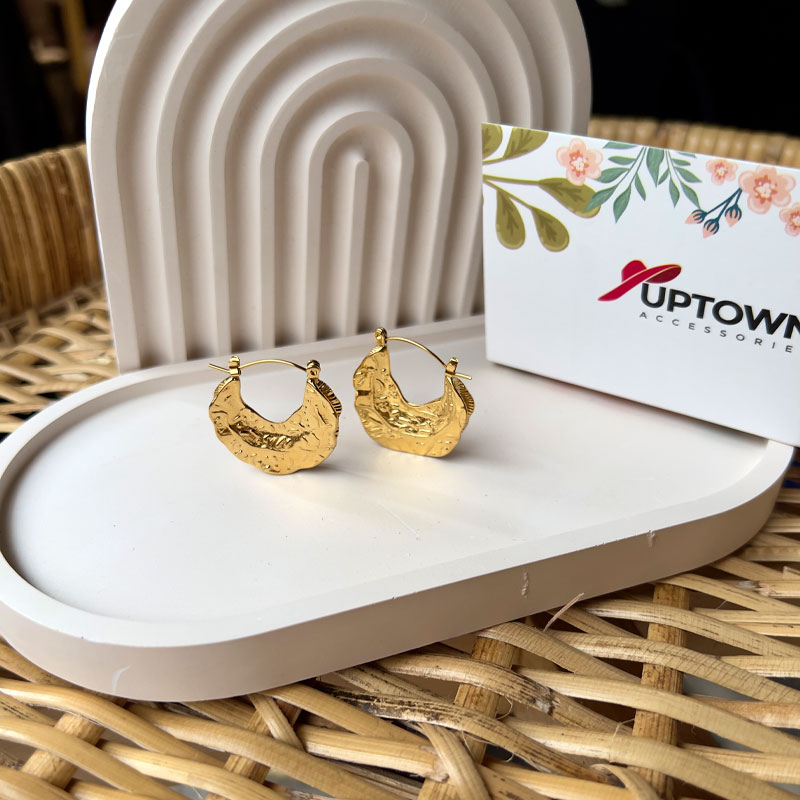 hammered gold crescent hoop earrings stainless steel