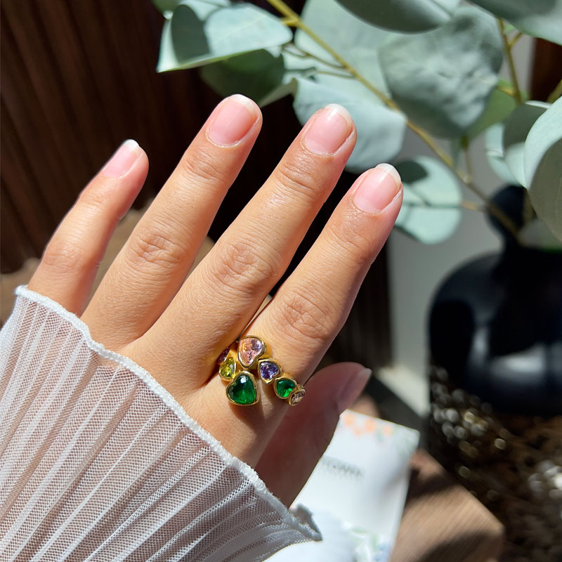 pastel heart cluster ring stainless steel