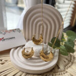 Hammered gold crescent moon necklace and hoop earrings set – Hammered Crescent Set by Uptown Accessories